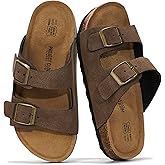 Project Cloud 100% Genuine Leather Kids Sandals - Natural Cork Footbed Non-Slip Slides for Kids - Lightweight Boys & Girls Sandals - Water-Resistant Girls & Boys Sandals