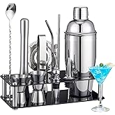 Cocktail Shaker Set Bartender Kit : 15-Piece Stainless Steel Bartender Kit with Acrylic Stand Bars Set with All Practical Bars Accessories, Bar Tools for Drink Mixing, Bar, Home, Lounge & Party