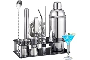 Cocktail Shaker Set Bartender Kit : 15-Piece Stainless Steel Bartender Kit with Acrylic Stand Bars Set with All Practical Bar