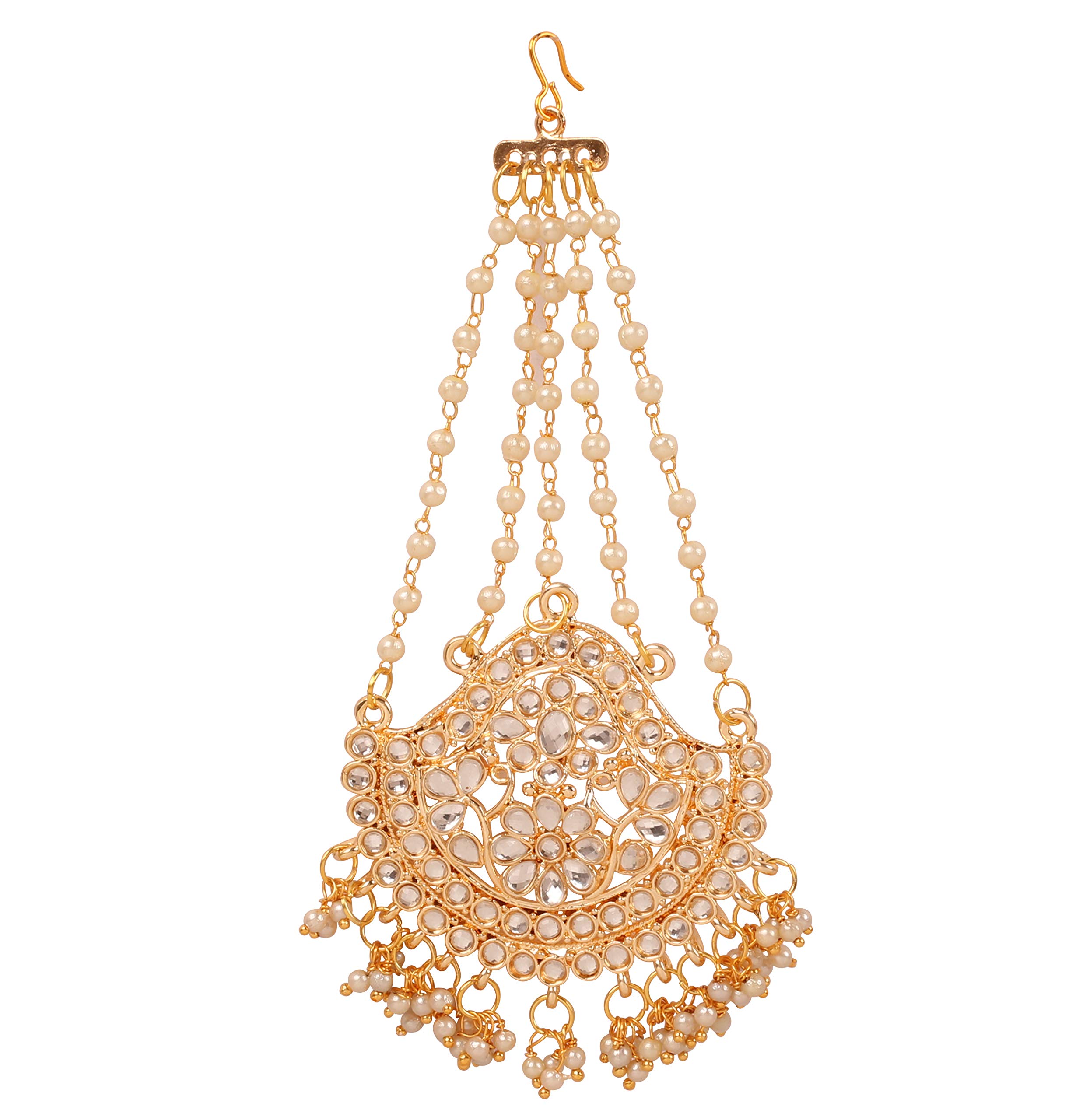 NEW! Touchstone Indian Bollywood Pretty Magical Floral Handcrafted Indian Mughal Kundan Look Faux Pearls Hangings Head Enhancing Bridal Designer Jewelry Jhoomer In Gold Tone For Women.
