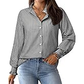 siliteelon Womens Striped Button Down Blouse Dress Casual Long Sleeve Shirt Ruffle Trendy V Neck Office Work Tops