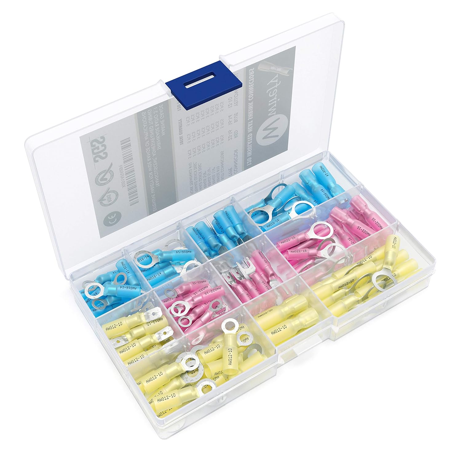 Set 200 Pezzi Terminali Anello Termoretraibili - Connettori Occhiello Per Crimpatura Cavi Elettrici (Rosso, Blu, Giallo) - Foto 2