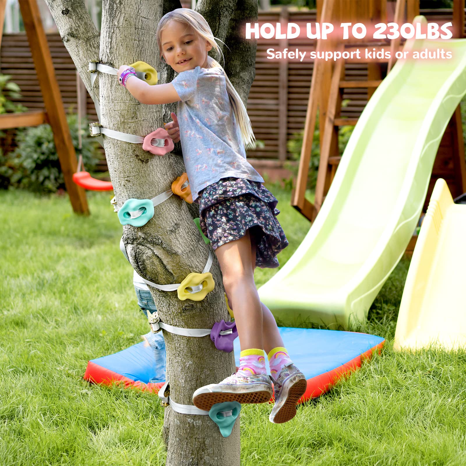 TOPNEW 20 Ninja Tree Climbing Holds for Kids Climber, Adult Climbing Rocks with 6 Ratchet Straps for Outdoor Ninja Warrior Obstacle Course Training, Soft Color