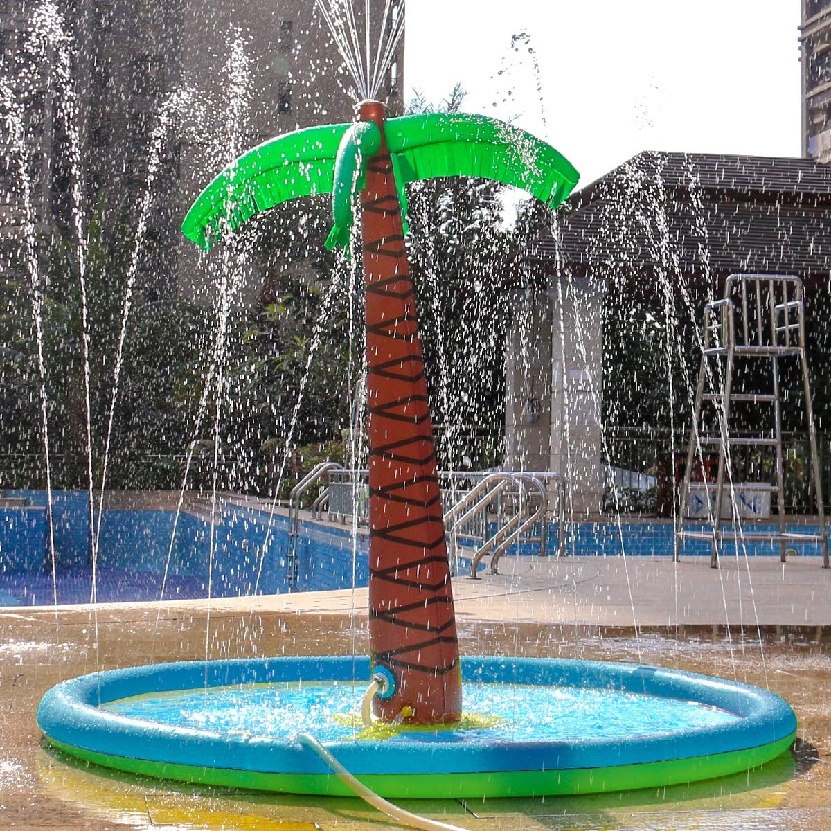 2021 New Sprinkle Splash Palm Tree Pad, Inflatable 70'' Water Play Spray Mat Toy Outdoor Backyard Sprinkler for Kids Summer Gift