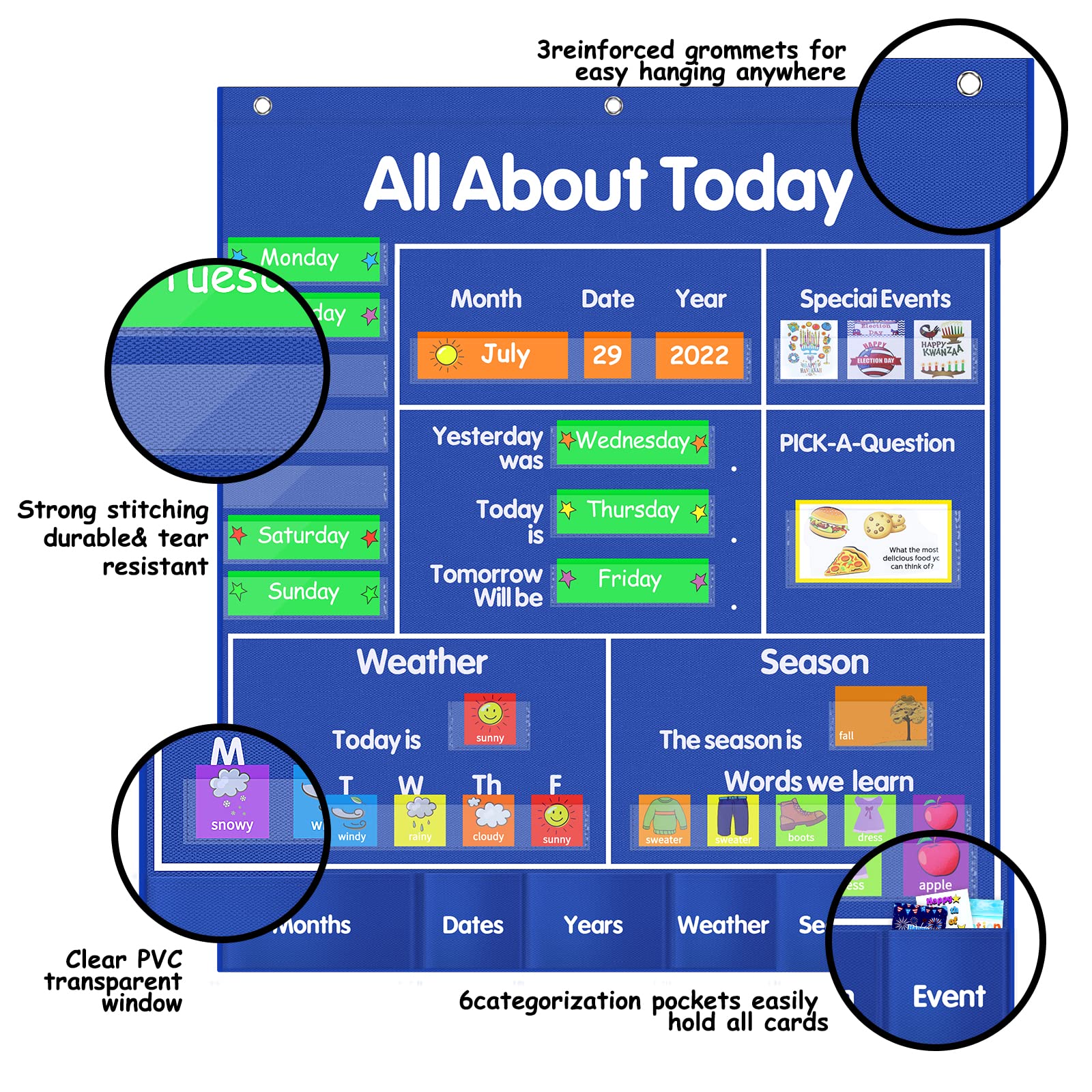 Mua ABCxGOOD All About Today Circle Time Learning Center Pocket Chart ...