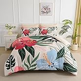 Yogeneg 7 Piece Bed in a Bag King Size Comforter Set Beige Bedding Set,Pink Floral Green Leaves Pattern Reversible Design,Soft Microfiber Comforter with Sheet Set,All Season(Beige,King)