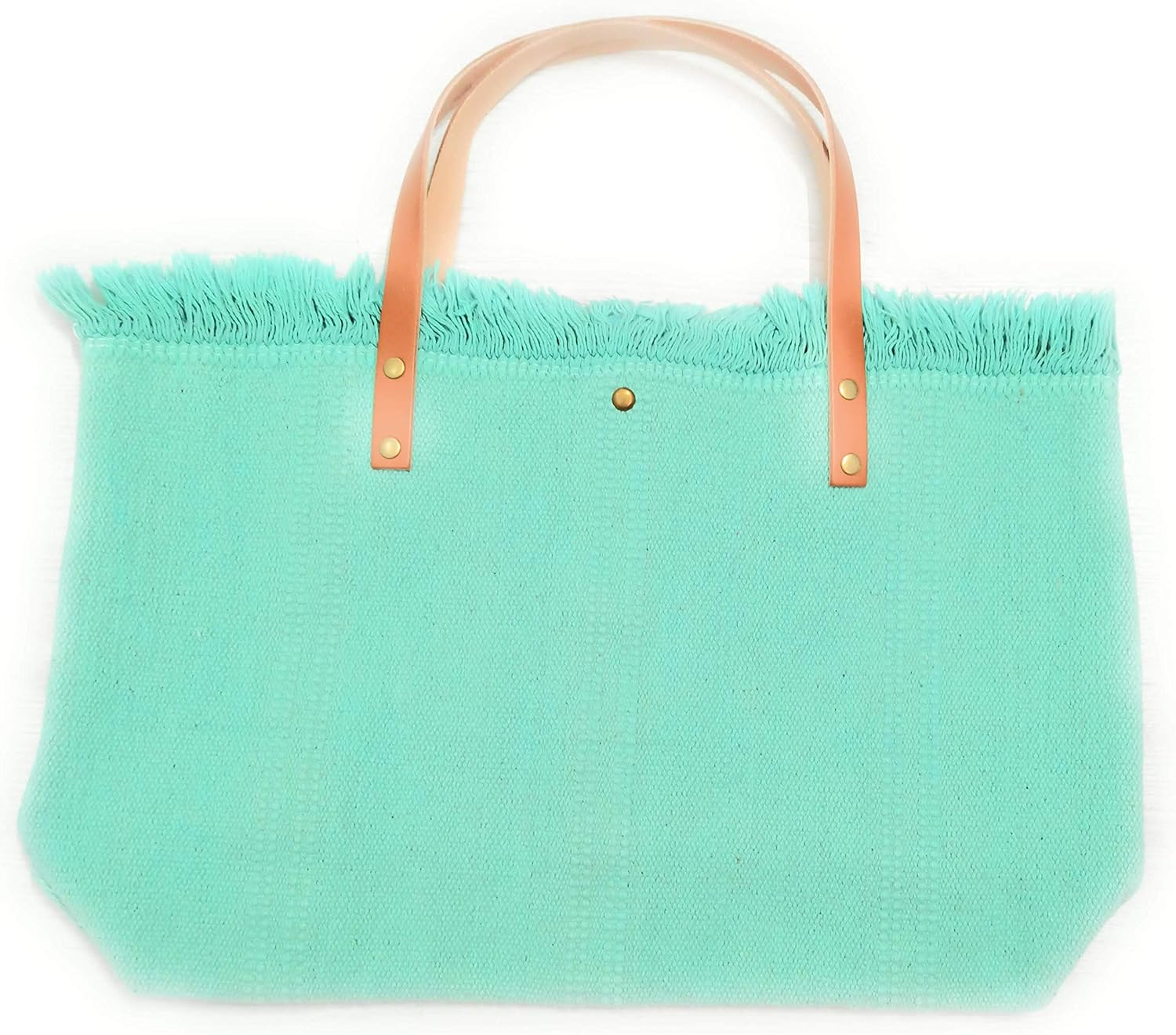 Fabric Bag with Leather Handles Trendy Summer Women's Large Shoulder