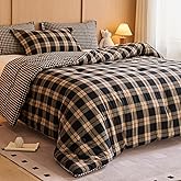 hadamick 100% Cotton Comforter Set Full Size – Reversible Yarn-Dyed Checkered Design, Soft Washed Cotton on Both Sides, Lightweight All-Season Bedding, Machine Washable(Black Red Plaid, 80”x90”)