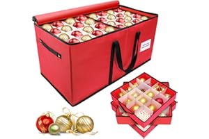 TKYHRMAS Christmas Ornament Storage Box, Ornament Storage Container with 8 Trays, Xmas Decoration Organizer Holds Up to 128 Decoration Balls, Durable 600D Oxford Material（Red）