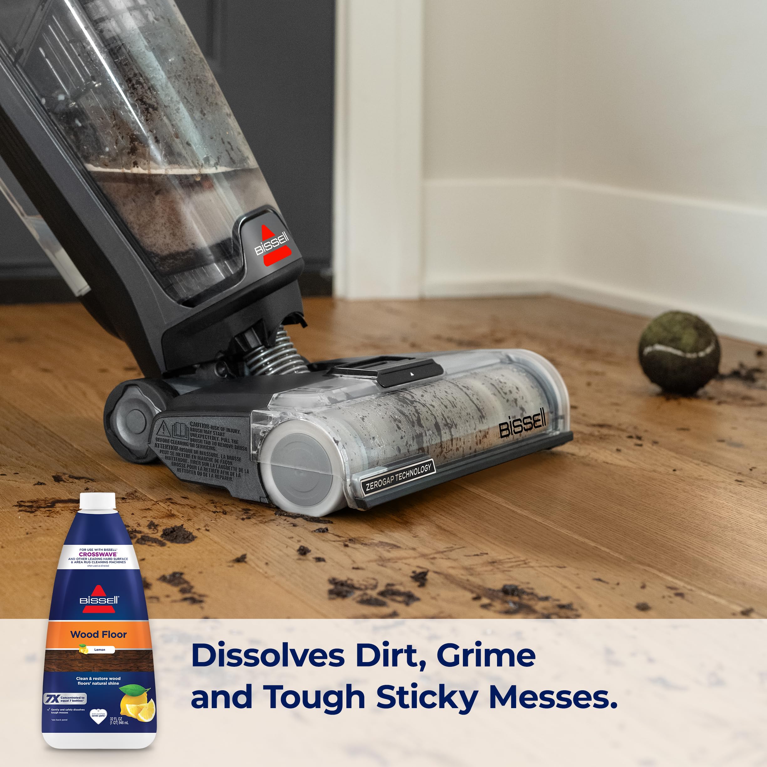 Bissell CrossWave & SpinWave Wood Floor Cleaning Formula, 32 oz, Dissolves Dirt, Grime, and Sticky Messes, Safe on Sealed Floors, Pair with CrossWave, SpinWave, & Other Hard Surface Cleaners, Lemon