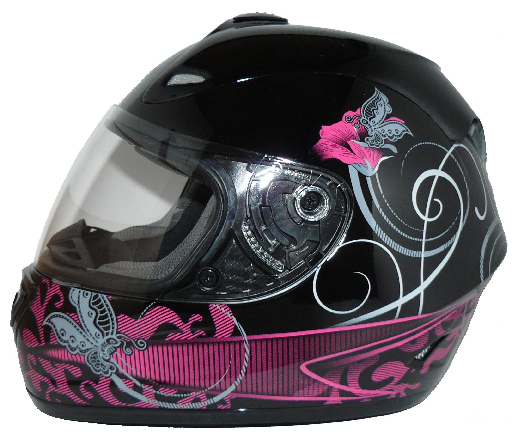 protectWEAR Motorcycle helmet black purple for women flowers design FS-801-SL - S