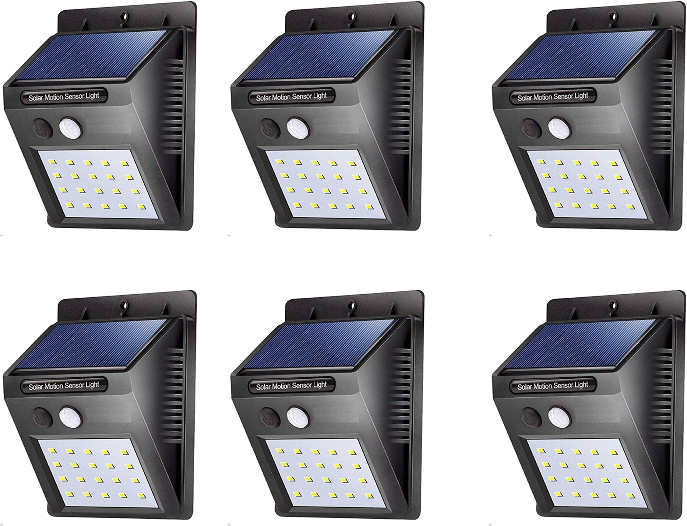 ASGTRADE 20 LED Bright Outdoor Security Lights with Night Sensor Solar Powered Wireless Waterproof Night Spotlight (Black, Pack of 6)