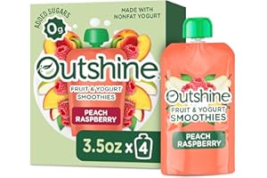 NESTLE Outshine Fruit & Yogurt Smoothie Peach Raspberry, Smoothie Pouch, On The Go Snack, 4Pk 3.5 oz