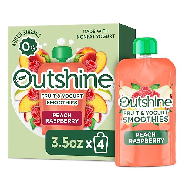 OUTSHINE FRUIT & YOGURT SMOOTHIE PEACH RASPBERRY, SMOOTHIE POUCH, ON THE GO SNACK, 4PK 3.5 OZ