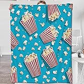 Zeleda Popcorn Bucket Blanket,Gifts for Movie Lovers Adults Teens,Lightweight Flannel Throw Blankets,Fun Theater Snack with Blue Background Throws Home Decor,for Couch Living Room Office,60x50inch