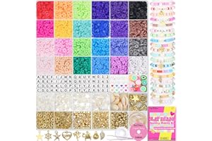 BestNow Clay Beads Bracelet Making Kit 6000 Pcs Flat Preppy Beads for Friendship Jewelry Making Polymer Heishi Beads with Charms Gifts for Teen Girls Crafts for Girls Ages 8-12