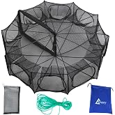 Drasry Black Fishing Bait Trap Foldable Fish Net for Minnow Crab Crayfish Crawdad Shrimp Trap Cast Net Dip Cage Collapsible Easy Use 4 6 Hole Fishing Accessories