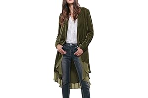 R.Vivimos Womens Ruffled Asymmetric Long Velvet Blazers Coat Casual Jackets