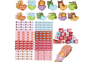 FOIMAS Valentine's Day Slap Bracelet Set,32pcs Animal Heart Snap Bracelet Wristband and 36pcs Gift Cards for Kids School Classroom Gift Exchange Party Favor Supply