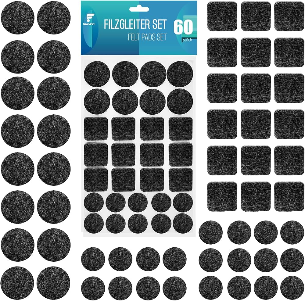 shinfly Felt Furniture Pads 60 Pcs Anti-Scratch Floor Protectors 20/16/24 Pack