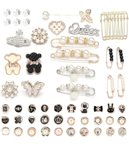 55pcs Gold Bling Sock Charms Kit - Pearl & Rhinestone Safety Pin Brooches For Socks, Shoes, Hats & Clothes