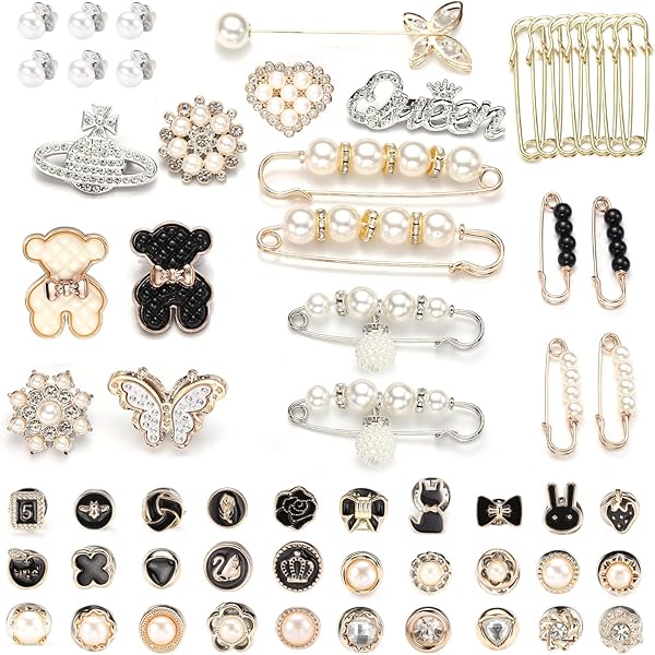 TIHOOD 40 Piezas De Broche De Perlas, Pin De Seguridad Para Ajustar La Cintura De Pantalones, Broches Dobles De Perlas Falsas Para Mujeres Y Niñas, Botones De Cobertura De Moda, Ropa