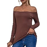 ASAIR Ribbed Off The Shoulder Tops Women Basic Long Sleeve Cuting Going Out Workout T Shirts