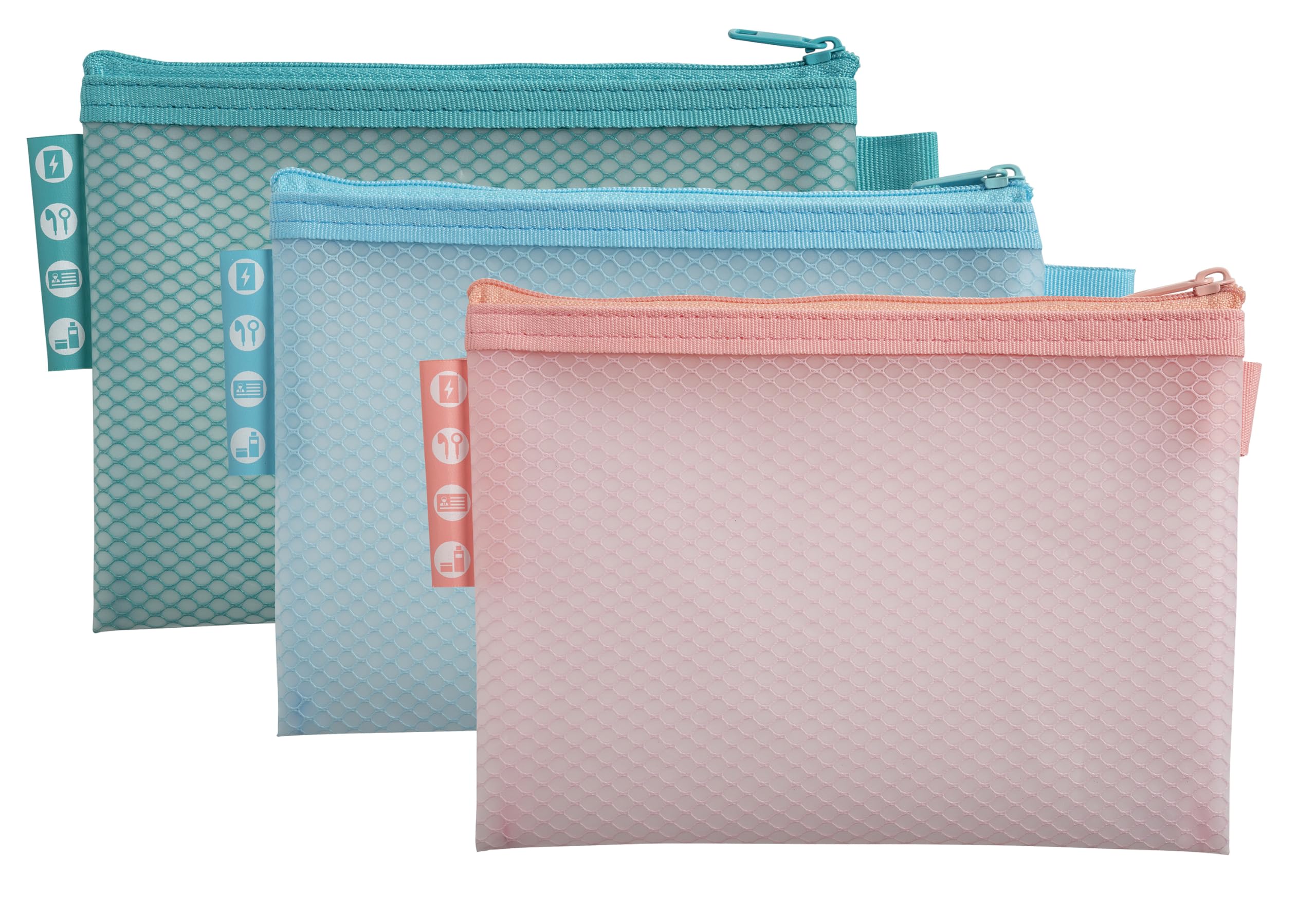 Exacompta - Ref 37120E - Pack of 3 Soft Plastic EVA Zipper Pouches - A6 Size - for Storing Supplies, Beauty Accessories - 3 Assorted Colors