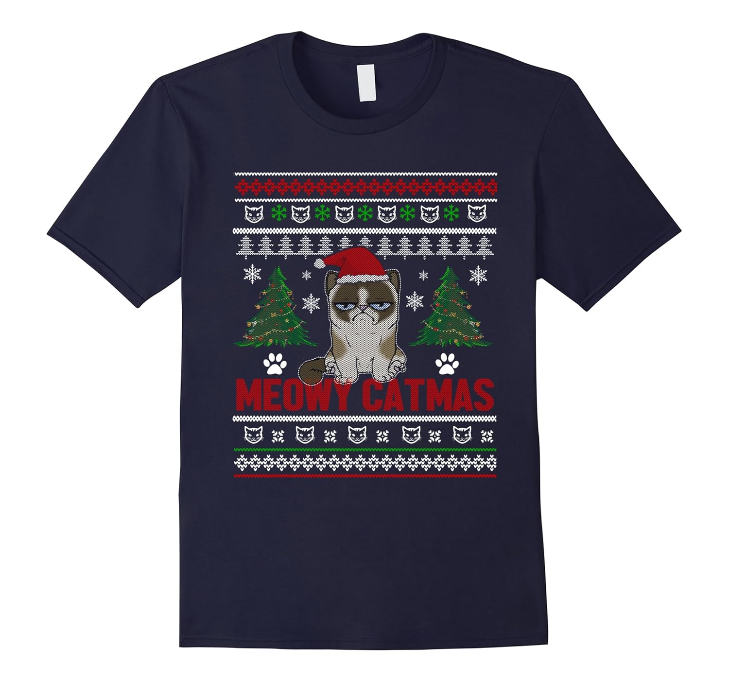 Meowy Christmas T Shirt Cute Cat t-shirt-Rose