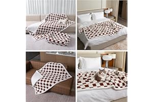 Maidewow Waterproof Pet Blanket,Checked Jacquard Pets Throw Dog Blankets Dog Bed Covers Couch Sofa Stylish for Puppy Cats Washable Reversible Furniture Protection Covers (Coffee Check,S)