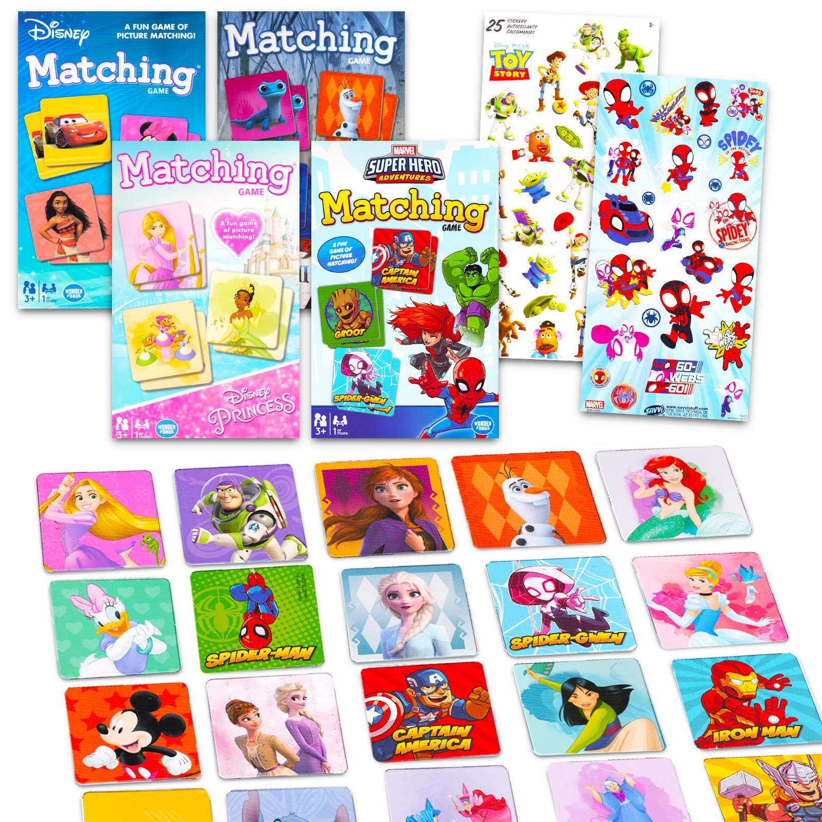 Photo 1 of Memory Matching Games for Kids - Bundle with 4 Memory Match Card Games Featuring Mickey Mouse, Disney Princess, Frozen, and Avengers | Disney Matching Games for Toddlers