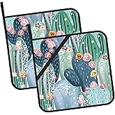 Pastel Cactuses,Succulents,Cacti Pot Holders Set of 2 Kitchen Heat Resistant Potholder for Microwave Cooking Baking Oven End Dishes and BBQ