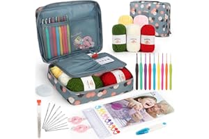 Aeelike Crochet Kit for Beginners with Yarn and Introduction Book, Crochet Starter Kit Everything for Ages 8-12, Learn to Crochet Kit with Ergonomic Soft Grip Crochet Hooks and Blue Flower Bag