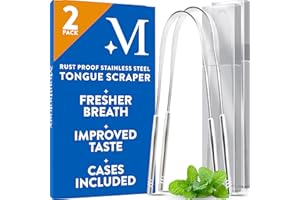 Mouthology Tongue Scraper for Adults (2 Pack), Reduce Bad Breath, Metal Tongue Scraper, Tongue Cleaner, Tongue Scraper, Stainless Steel Tongue Scraper, Tongue Cleaner for Adults, Tongue Scrubber