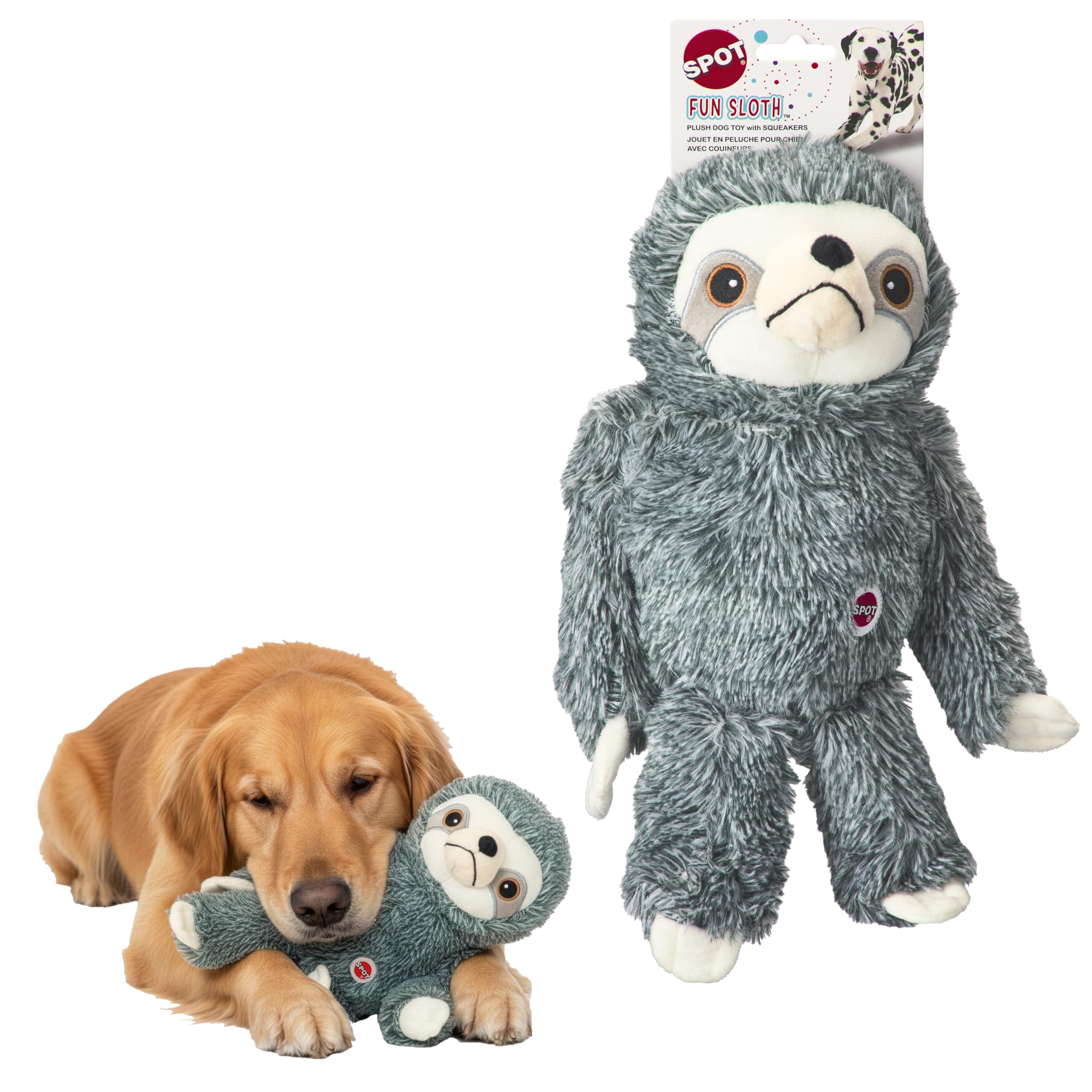 SPOT Fun Sloth Plush Dog Toy Assorted Colours 13 Inches