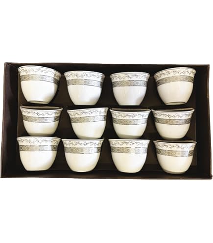 Amazon.com | LAZWARD Arabic coffee cups set, Mirra coffee cup set, A set of  12 porcelain cups with a sugar bowl and a tray (Silver): Cup & Saucer Sets