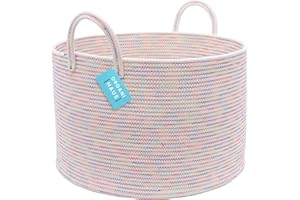 OrganiHaus Toy Storage Basket for Kids, Large Cotton Rope Organizer Bin for Nursery, Toy Box, Blanket Holder, Baby Hamper for Living Room, Soft & Washable, 20x13 inches - Rainbow