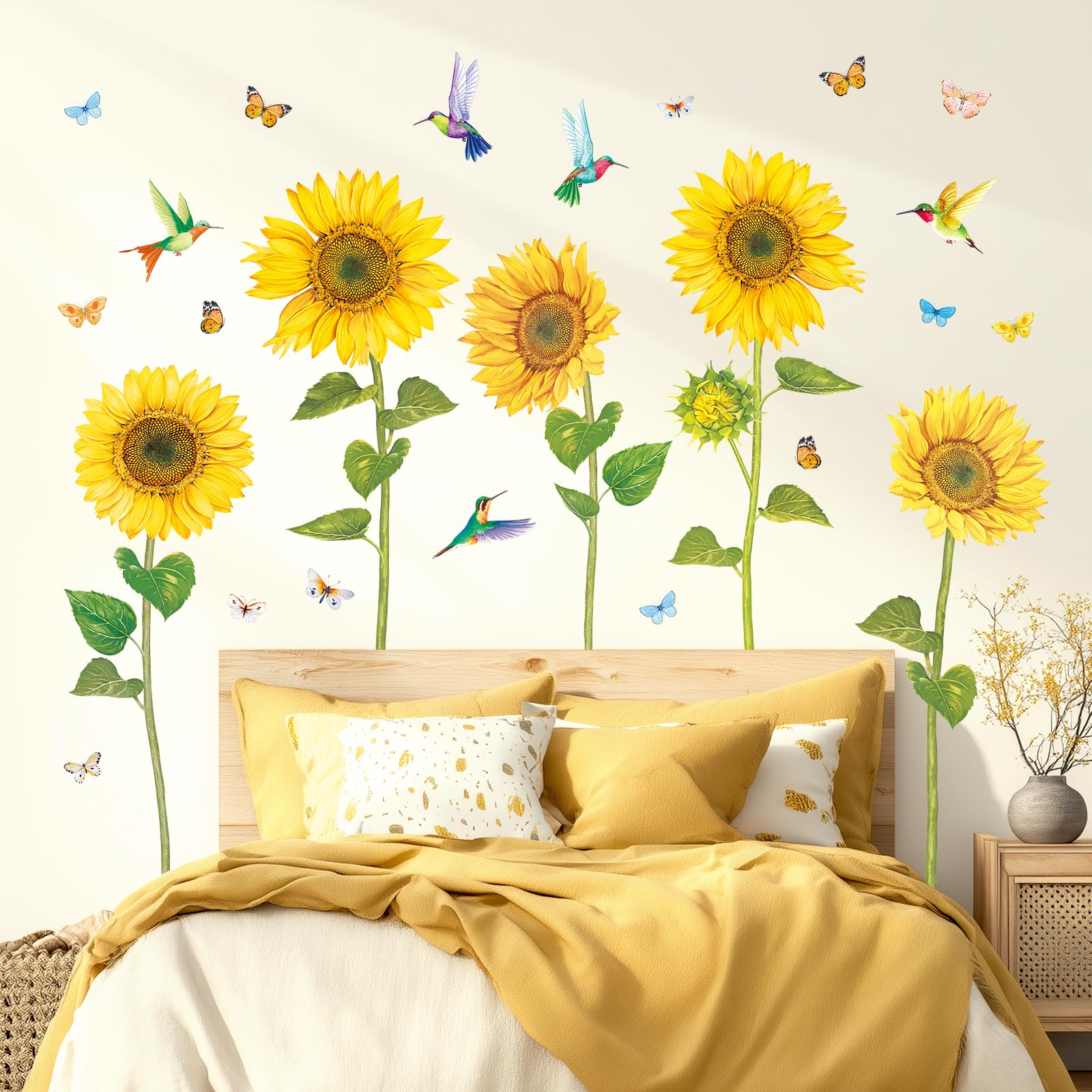 DECOWALL DS9-1905 Watercolour Sunflower Kids Wall Stickers Decals Peel and Stick Removable for Nursery Bedroom Living Room Art murals Decorations