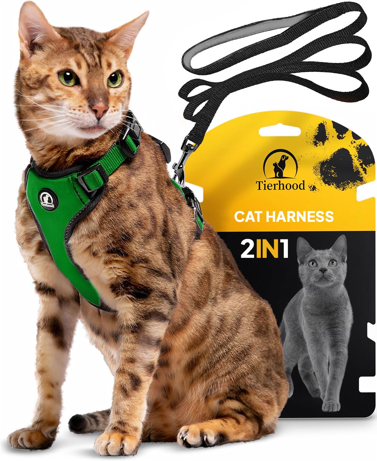 Tierhood - Cat harness and lead set - Escape proof kitten harness - Kitten harness and lead set - Cat leash and harness set - Controlled freedom for your cat - Green, Size S