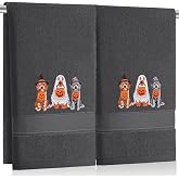 Tudomro 2 Pcs Dark Gray Halloween Hand Towels Cute Ghost Dog Bathroom Decor | Halloween Decorative Bath Hand Towels 14x29 Inch 100% Cotton Embroidered Ghost Dog Kitchen Bathroom Decor Soft Absorbent