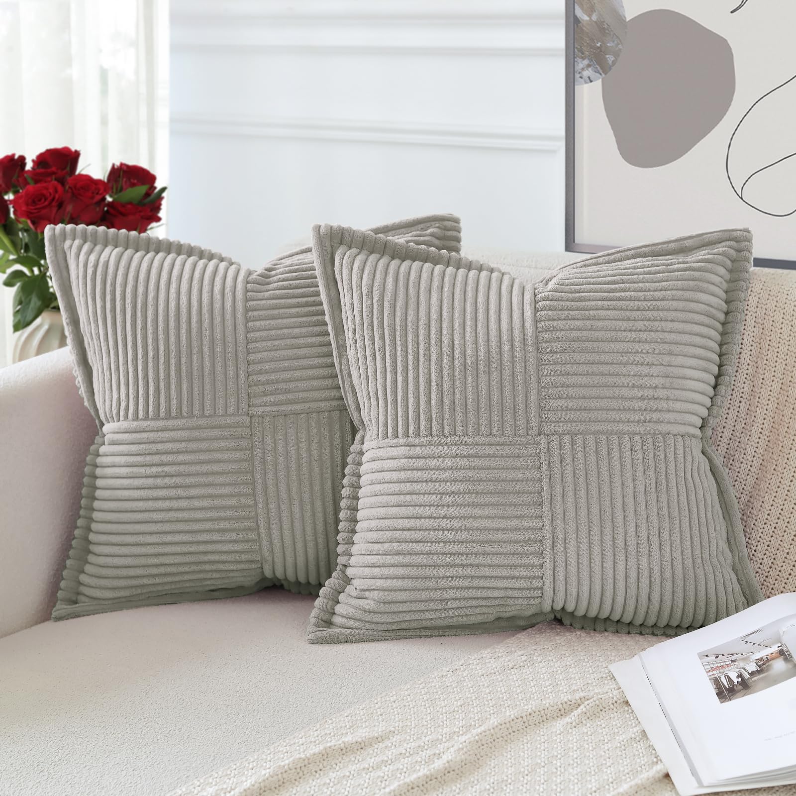 Artscope Corduroy Cushion Covers Pack of 2 Modern Patchwork Throw Pillow Covers Soft Pillowcase Broadside Decorative Textured Cushions for Home decor Sofa Bedroom Couch Cappuccino 40x40cm — image 1