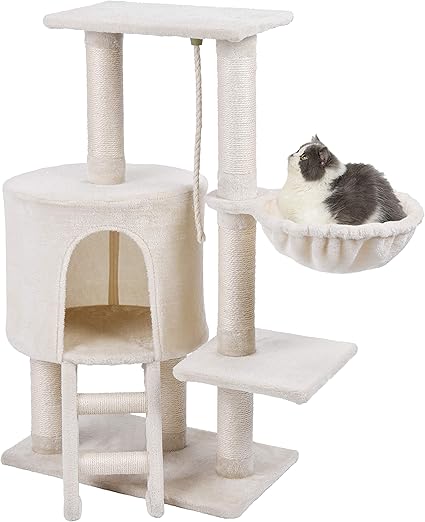 Wellhome Arbre A Chat Griffoir Chats Sisal Couvert Poteau à Griffer Avec Hamac Et Perches Plateforme 96cm Beige