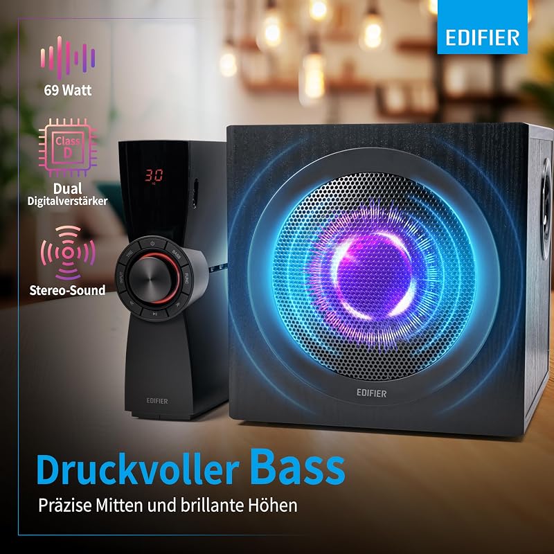CX7 Aktives 2.1 Home-Entertainment-System mit Bluetooth V5.0, 21cm (8 Zoll) Subwoofer und Infrarot-Fernbedienung: Perfekt für TV, PC, Notebook etc., Schwarz
