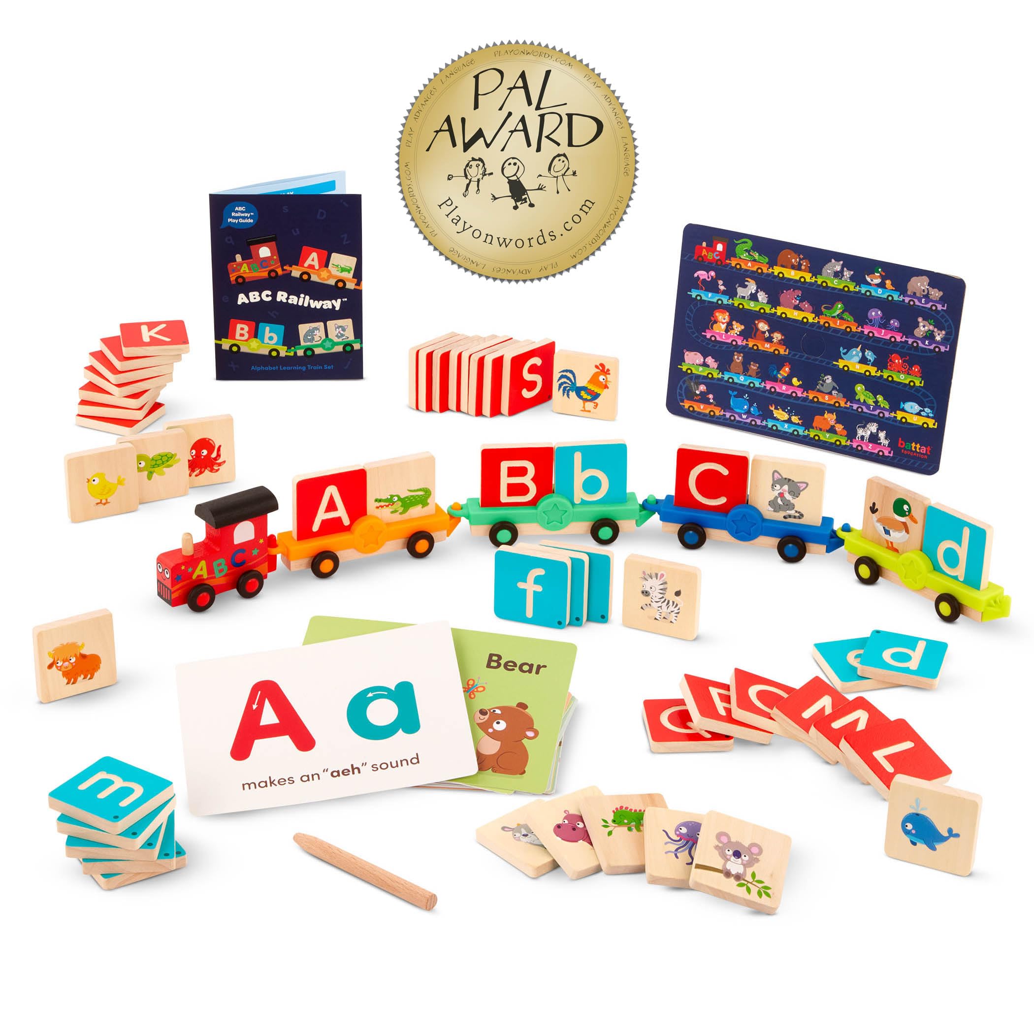 Battat Education – Wooden Alphabet Train Set ABC Letter Train Toy with 84 Pieces for Toddlers – Educational Color & Shape Recognition