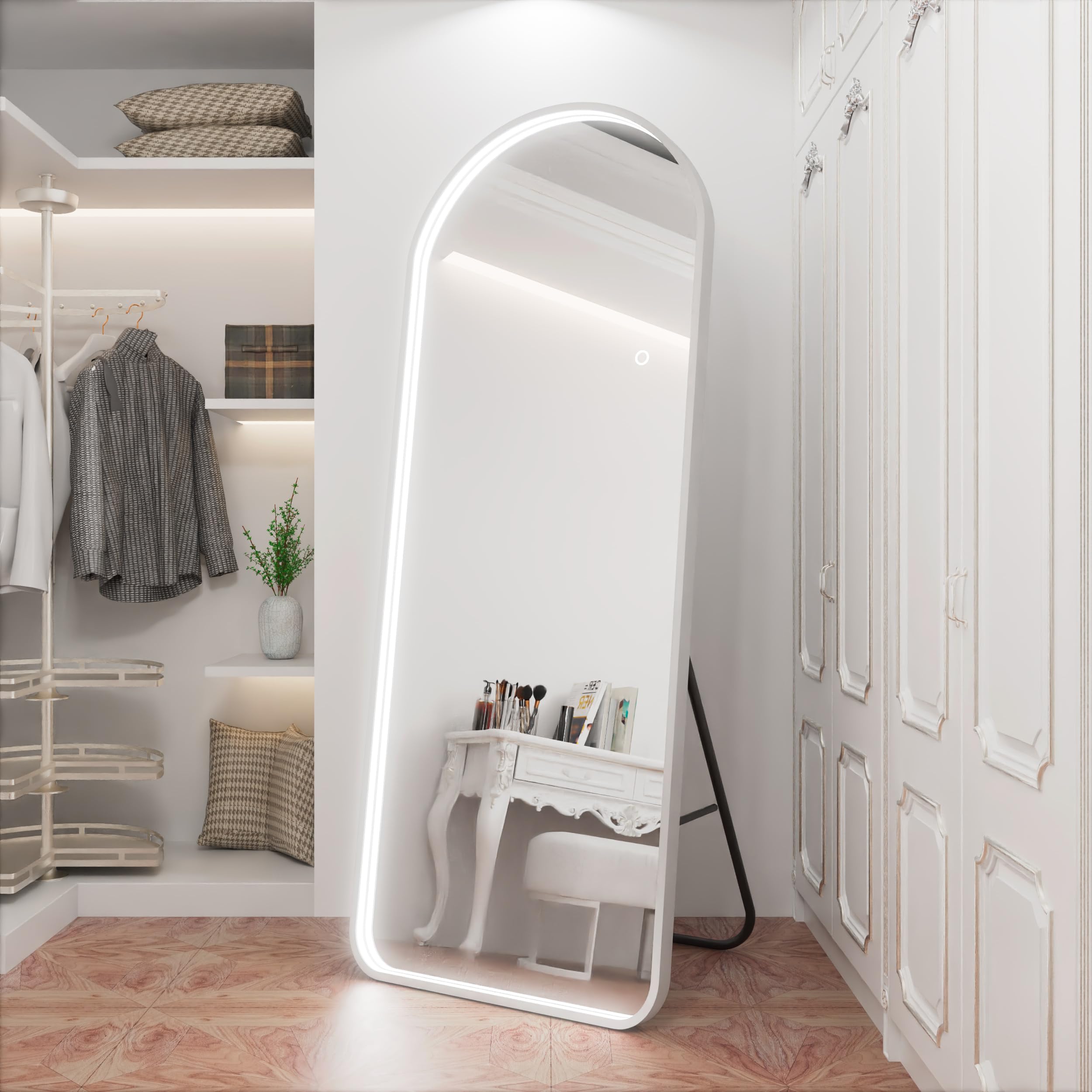 Photo 1 of Maistech LED Full Length Mirror with lights Arch Design, 71"x28" LED Full Body Mirror with Stands, Full Length Mirror Wall Mounted for Bedroom, HD Material, Dimming & 3 Color Lighting (Brushed Silver)