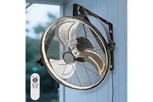 AHAWILL 20 inch Wall Mount Fan with Lights and Remote,6-Speed Gazebo Ceiling Fan Adjustable Tilt Dimmable Wall Fan,High Velocity Industrial Outdoor Fans for Patio,Garage,Commercial,Black
