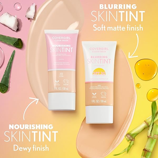 COVERGIRL CLEAN FRESH NOURISHING SKIN TINT, 570 MEDIUM/TAN, LIQUID FOUNDATION, DEWY FINISH, INFUSED WITH COCONUT & ALOE, VEGAN FORMULA