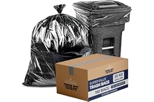 HOUZZKINGZ USA 55 Gallon Large Trash Bags – 160 Mega Pack – 20 Micron Black Contractor Garbage Bags | Heavy Duty Lawn Leaf Yard Waste Bags | 55-60 Gallon Extra Large Construction Industrial Plastic Trash Can Liners