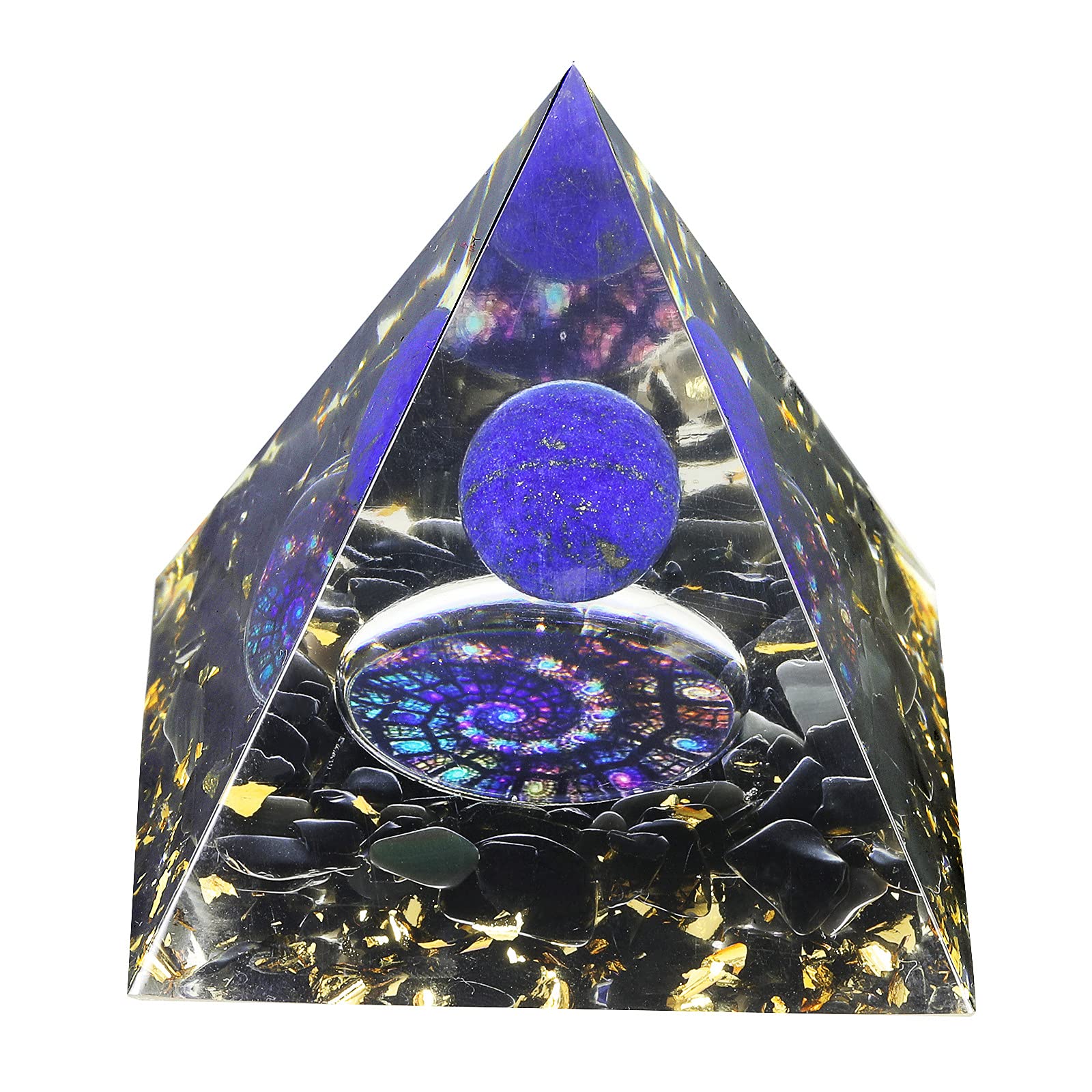 Nupuyai Lapis Lazuli Sphere Healing Crystal Pyramid with Gift Box, Spiral Symbol Spiritual Ornament Quartz Point Reiki Energy Figurine for Protection
