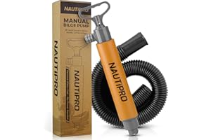 NAUTIPRO Manual Bilge Pump for Boats, Kayak, Canoe – Portable Hand Water Pump with Hose, Compact Marine Safety Equipment for Water Removal and Emergency Use (Orange)